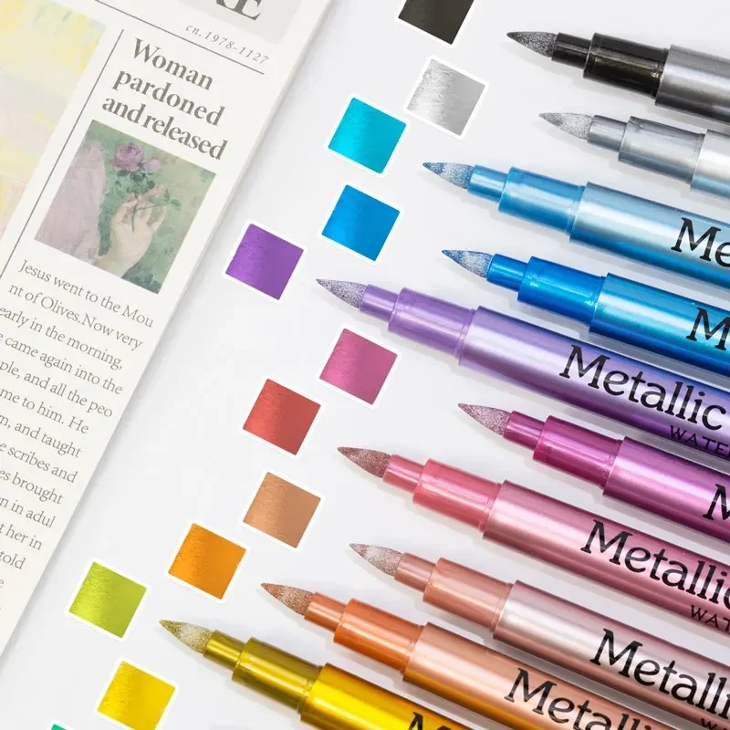 GN metallic effect marker set, bright colors and comfortable tips for drawing on black paper and glass