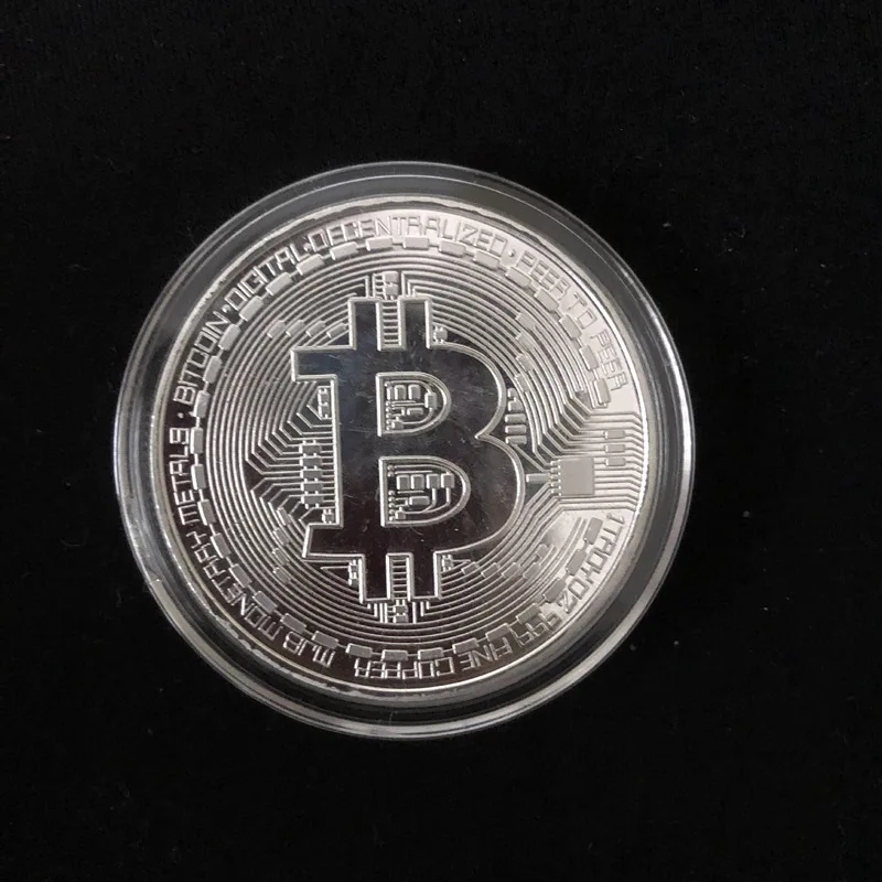 Collectible Bitcoin coin displayed in a transparent protective box