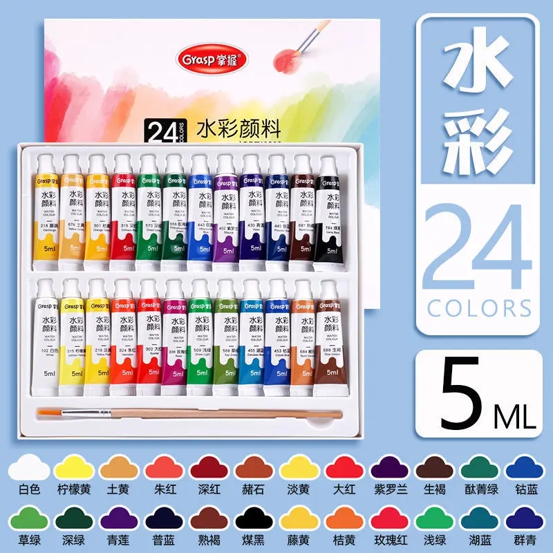 Diverse watercolor paints in tubes