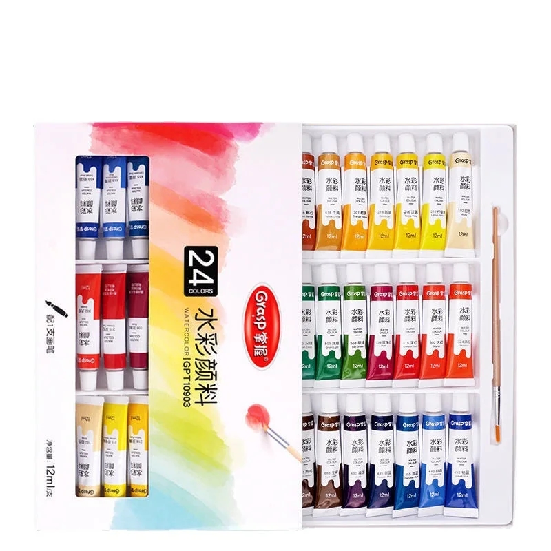 Colorful palette with various shades of watercolor paints