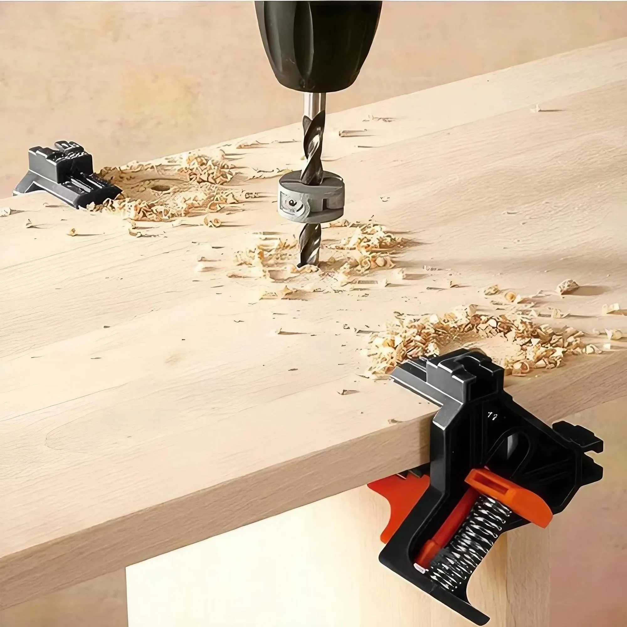 Close-up of the rotating element of a corner clamp, allowing for precise angle positioning