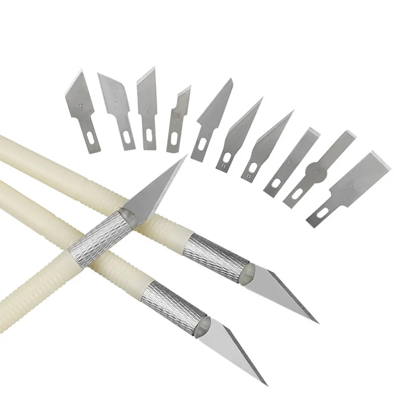 The set includes various types of blades for carving