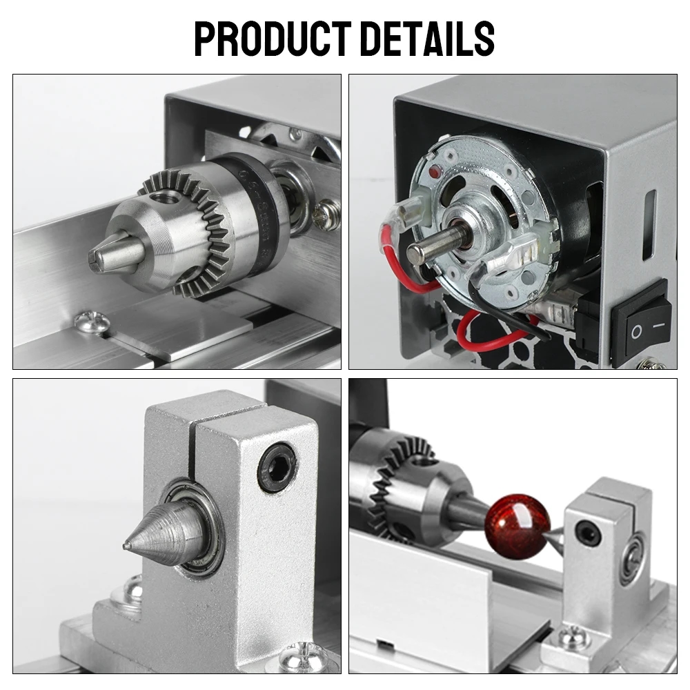 Small lathe with white housing on a workbench