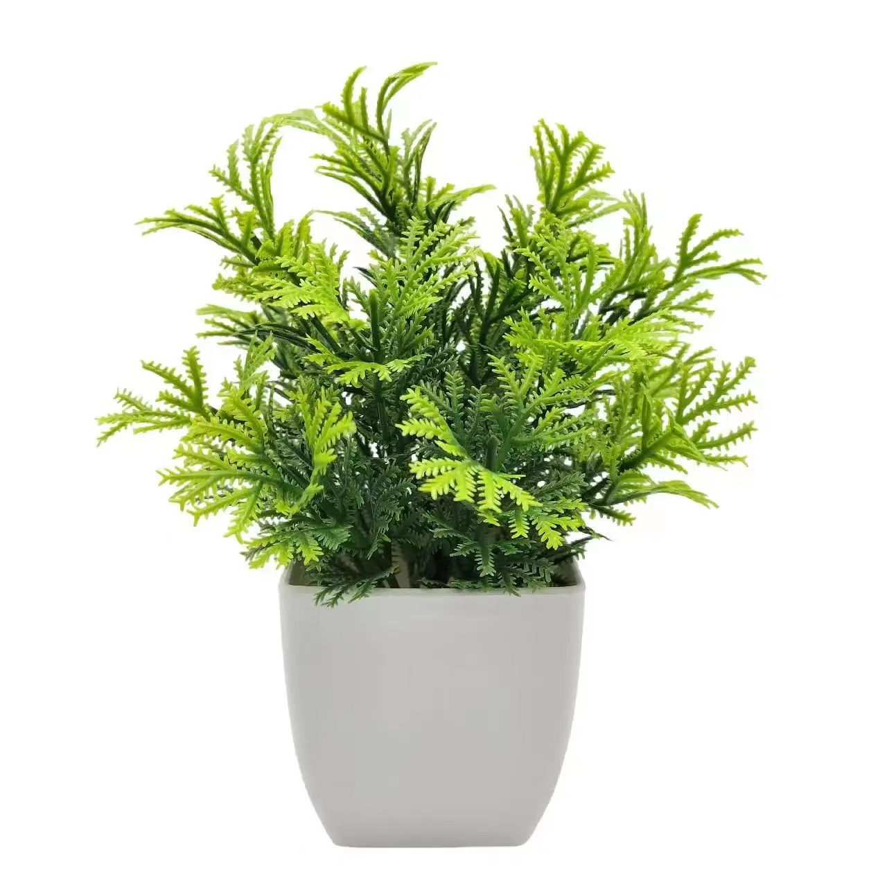 Planta artificial em vaso de plástico, usada para decorar o quarto