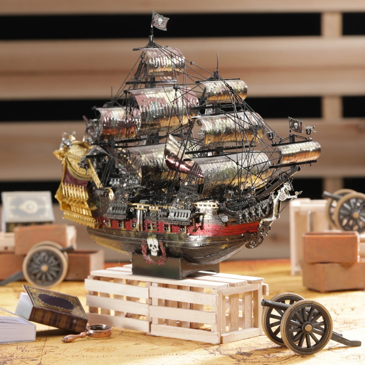 Modelo metálico 3D do navio pirata Piececool, vista traseira