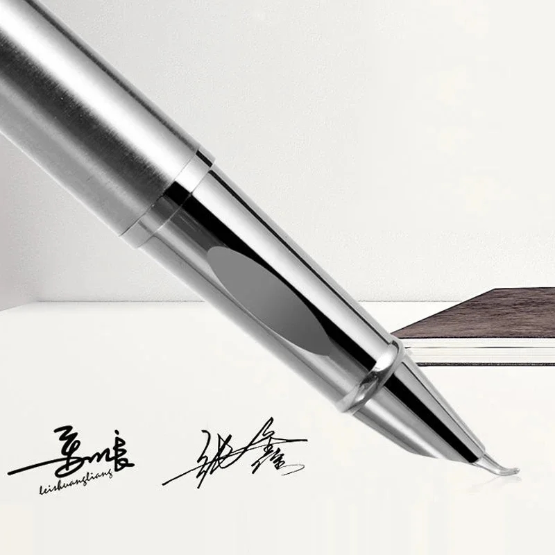 Metal fountain pen with a curved nib, perfect for artists and students
