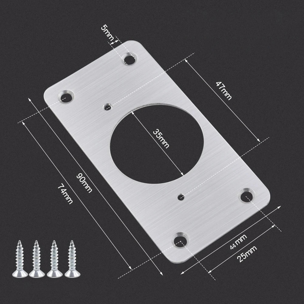 Set of mounting plates in different sizes for repairing hinges of various configurations