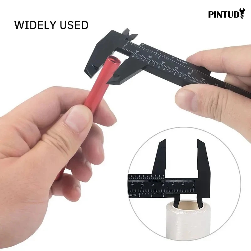 Using the digital caliper to measure a wooden part