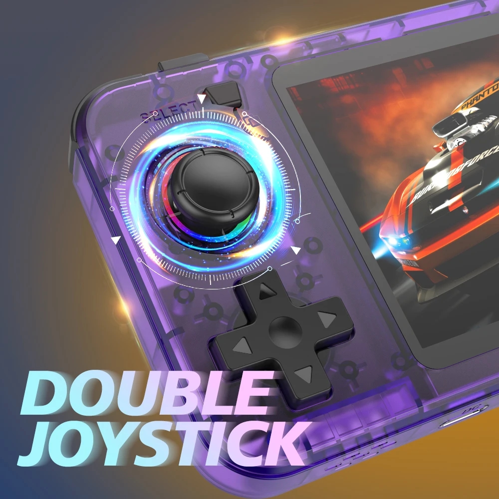 Detailed view of the BOYHOM R36H console with a game on the screen