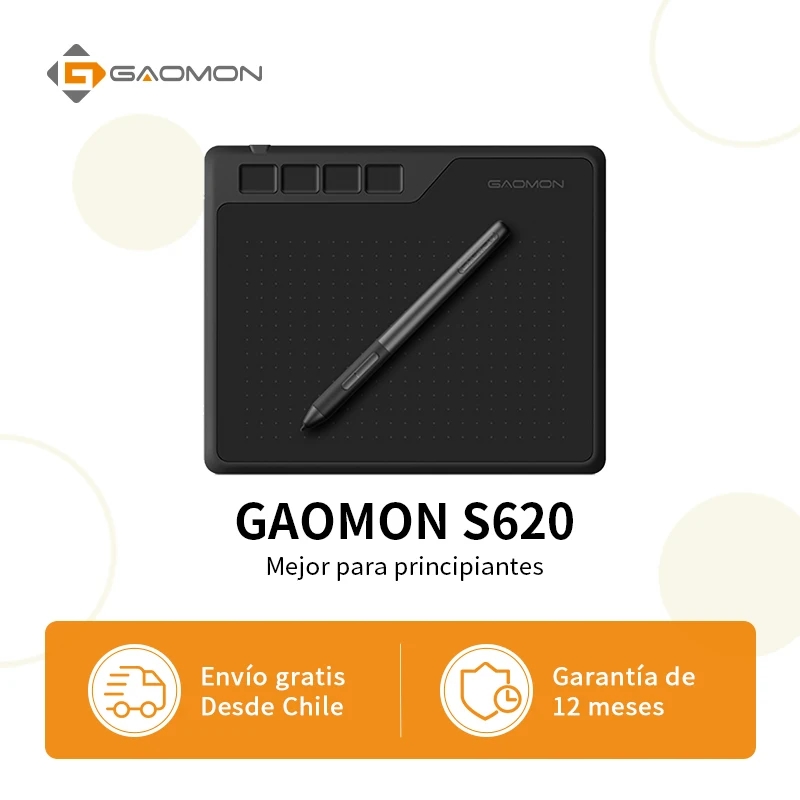 Imagem da caixa branca com o logotipo GAOMON, contendo o tablet gráfico