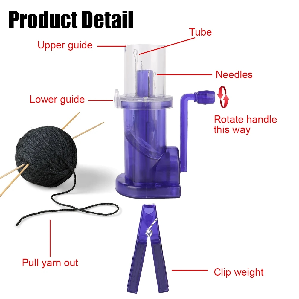 The side shows the small size and comfortable handle of the knitting machine