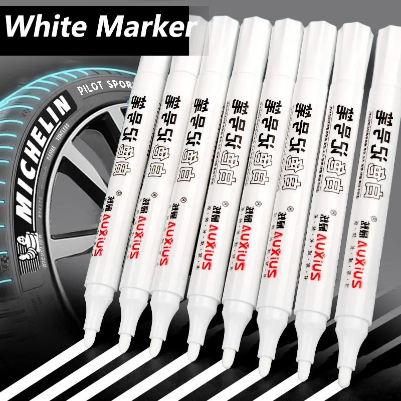 Showcasing a white oil marker pen 147mm long and 16mm wide, comfortably fits in hand, ideal for creativity and marking