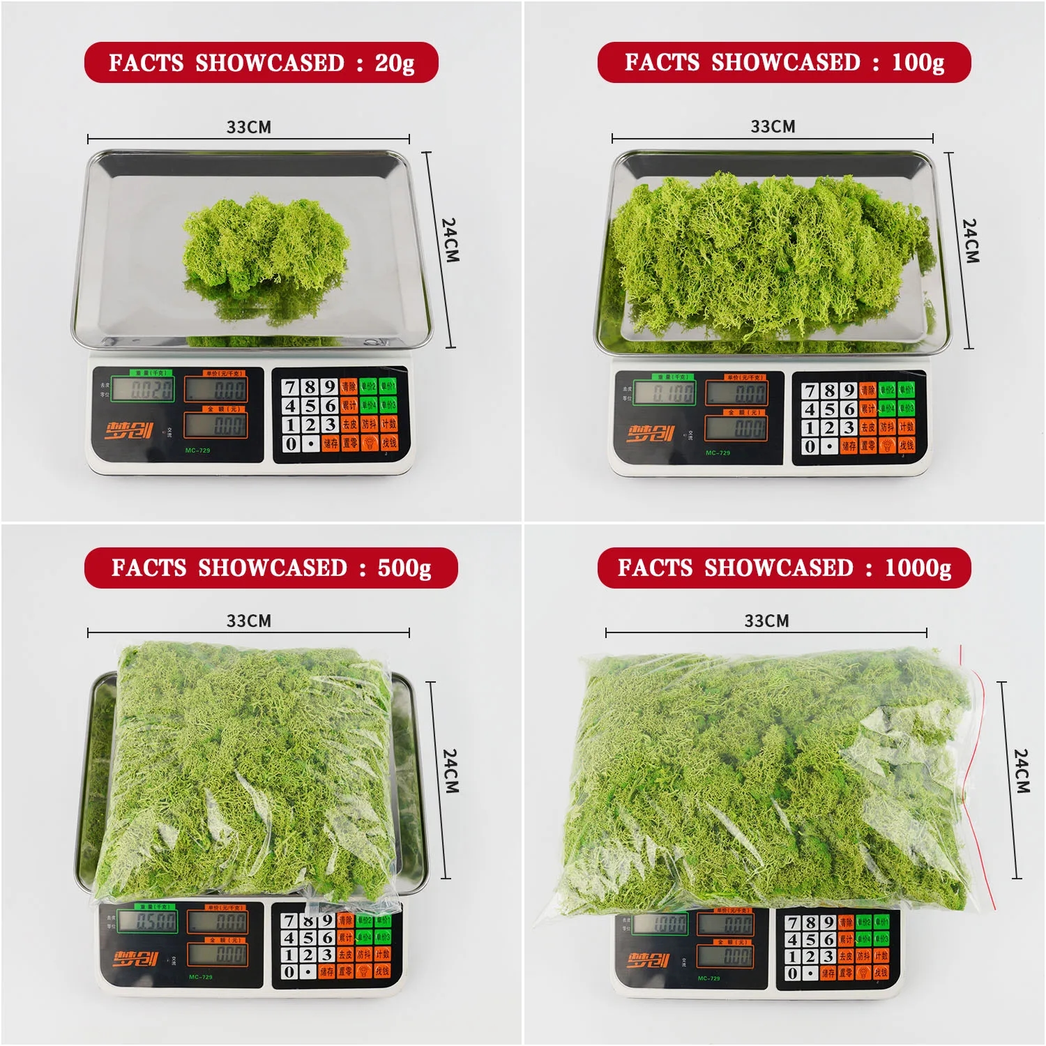Package with artificial moss, suitable for interior and exhibition decor