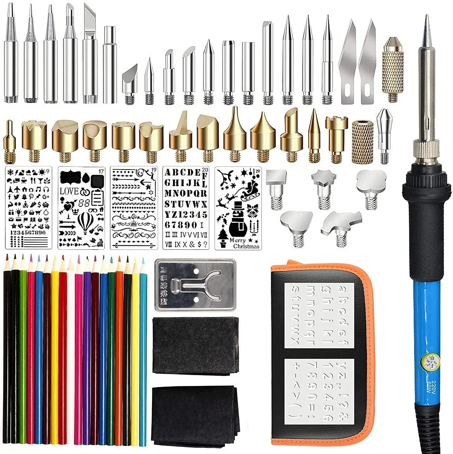 Ensemble complet d'outils pour pyrogravure sur bois, 71 pièces
