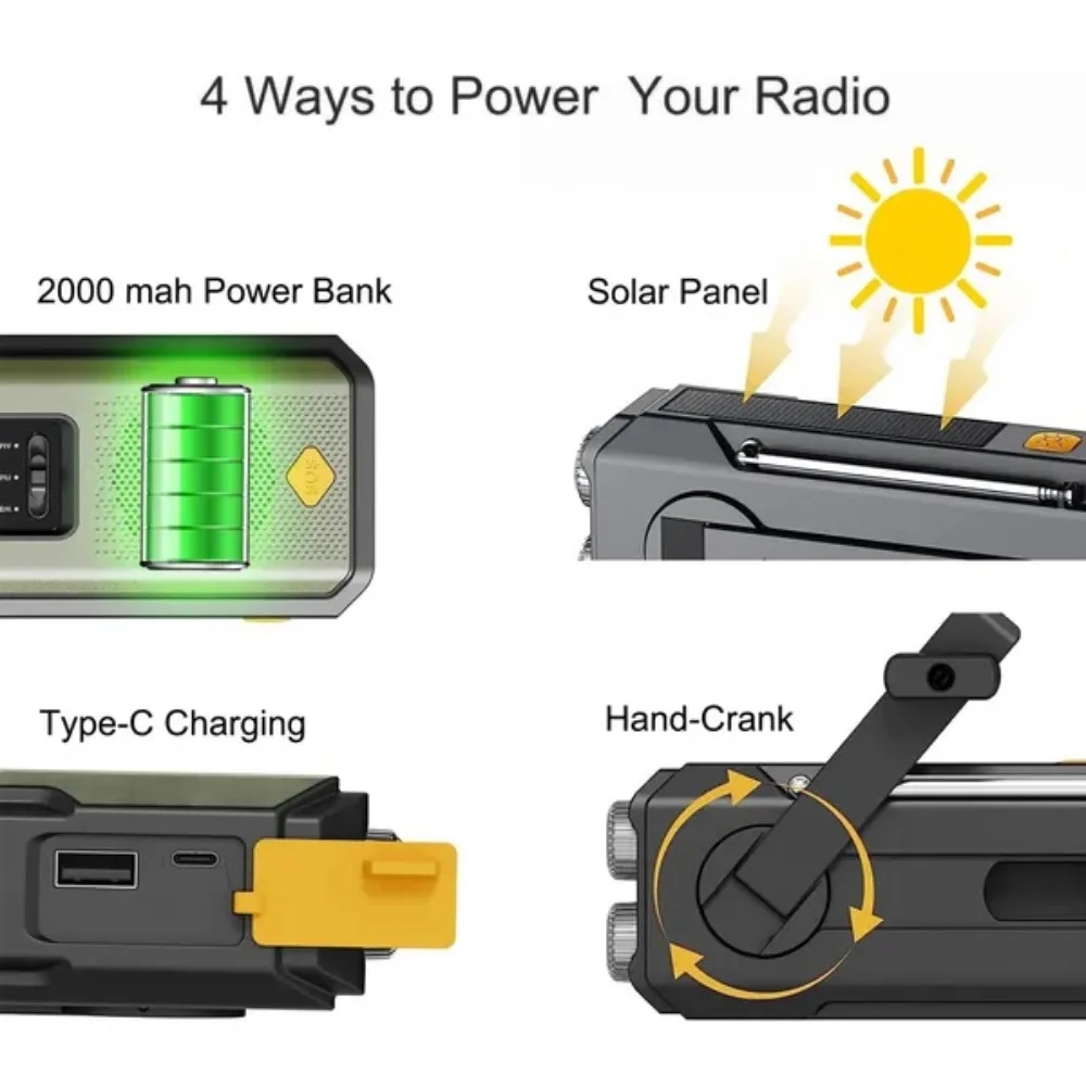 Convenient and functional radio with FM and AM bands, ideal for camping
