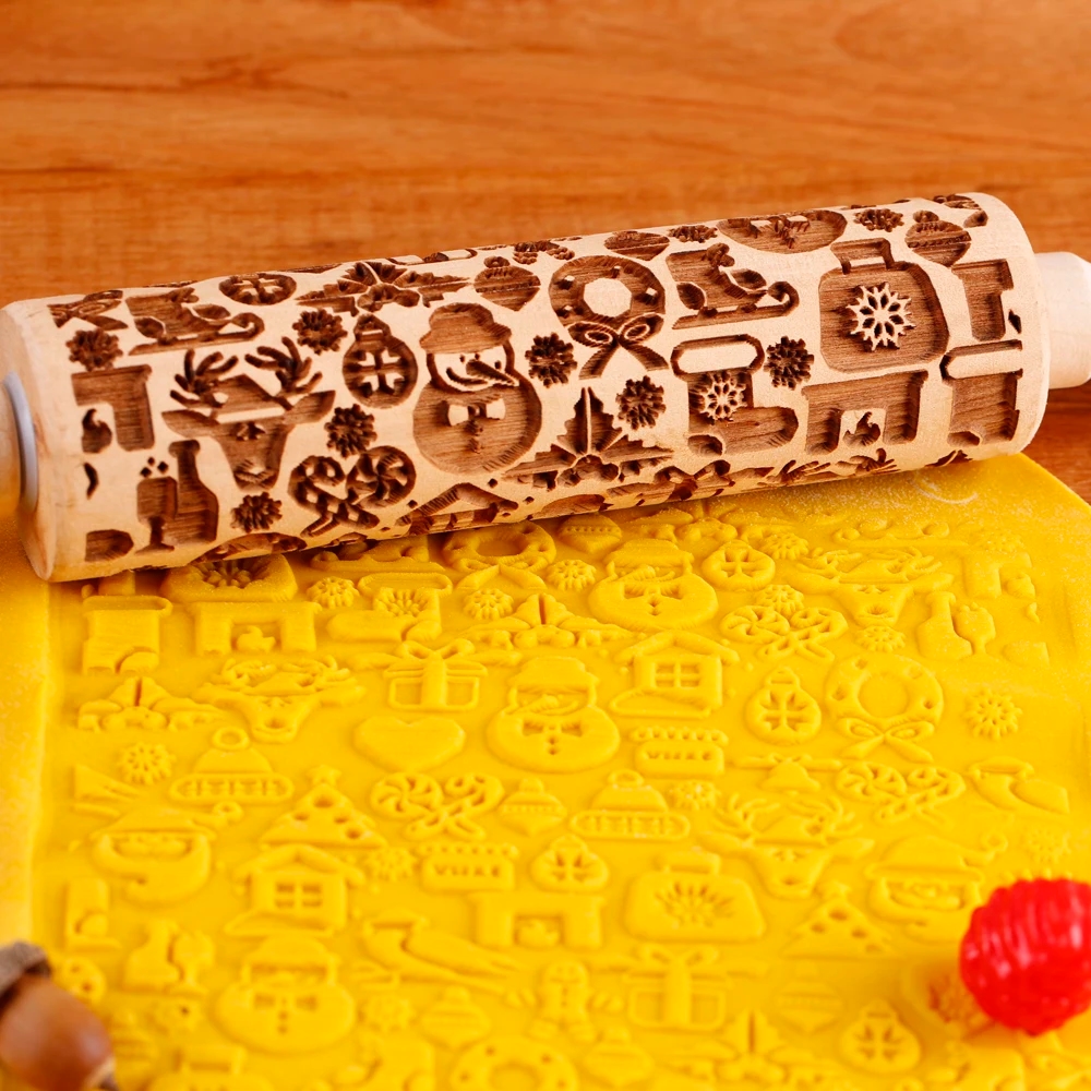 Rodillo para galletas con claros dibujos navideños