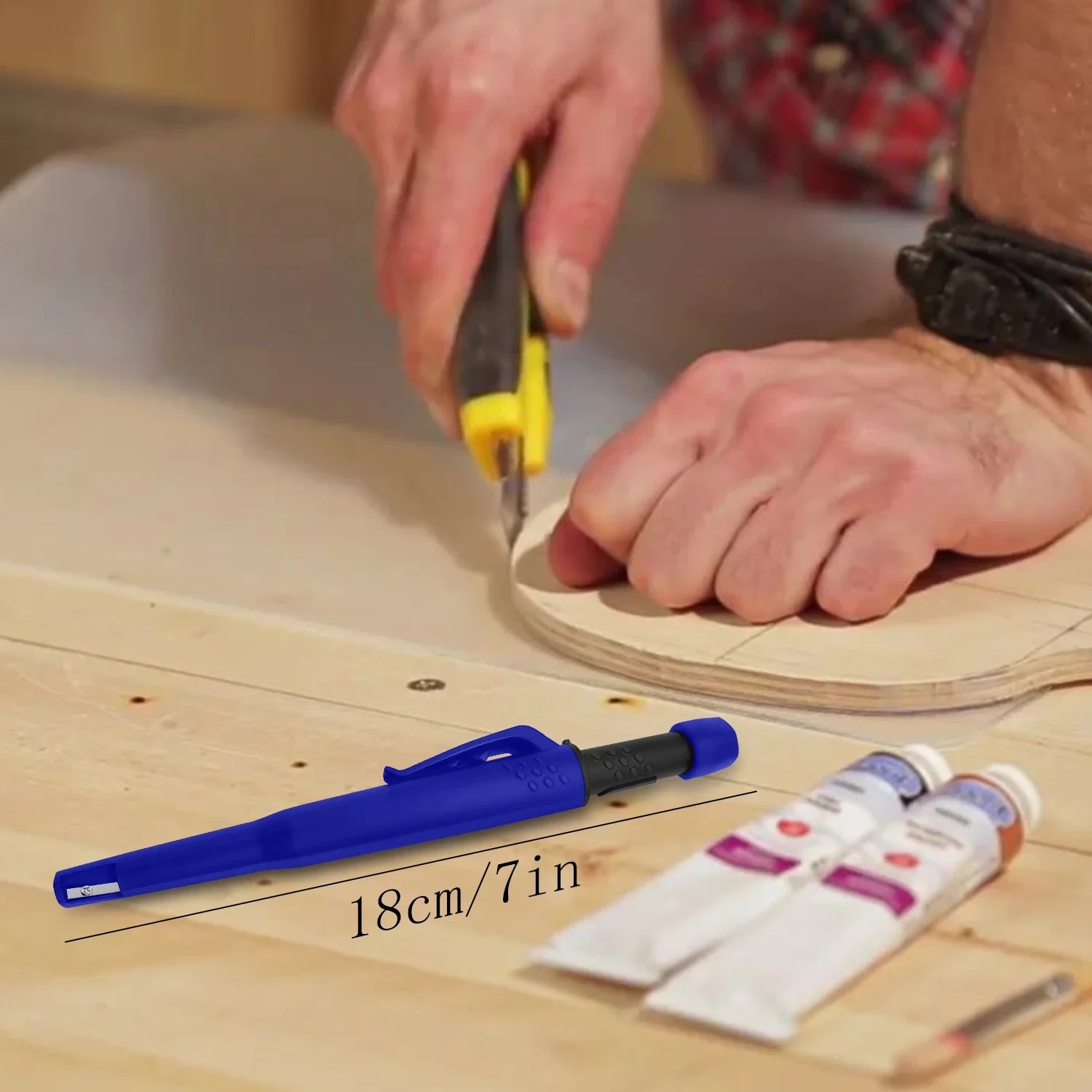 Detailed view of the built-in sharpener of the mechanical pencil