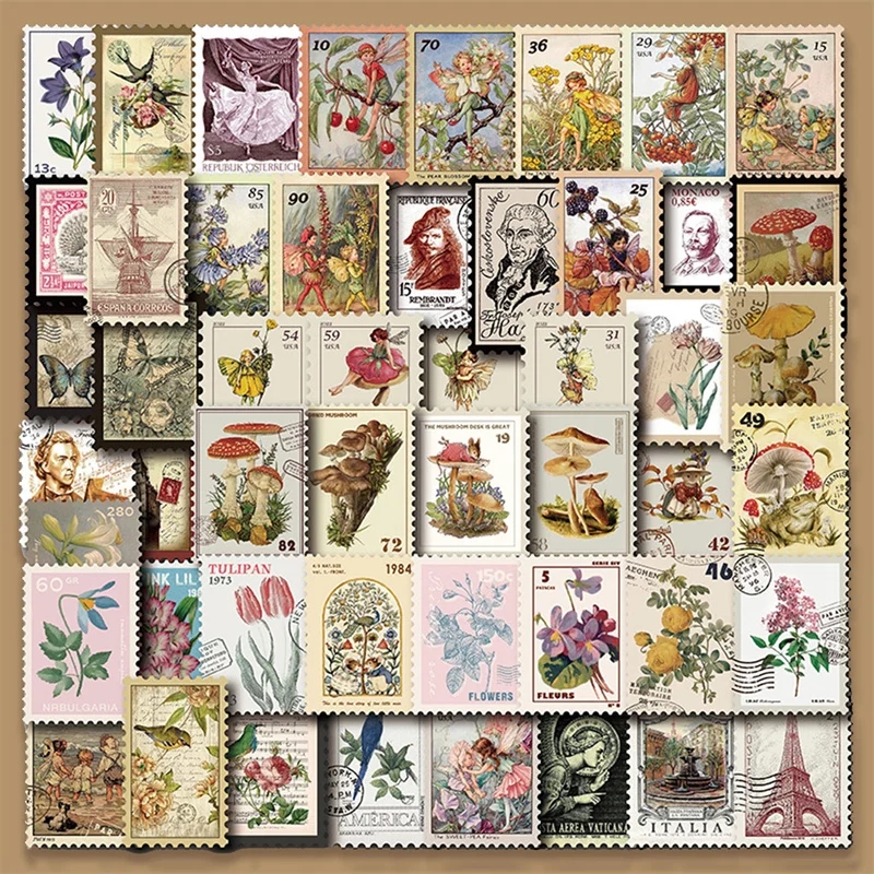 Colorful vintage stickers with images of mice in fancy costumes