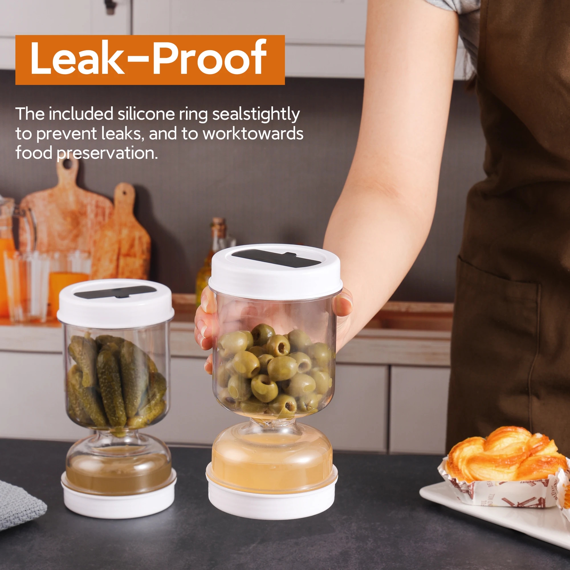 Transparent jar, perfect for storing and serving pickled vegetables