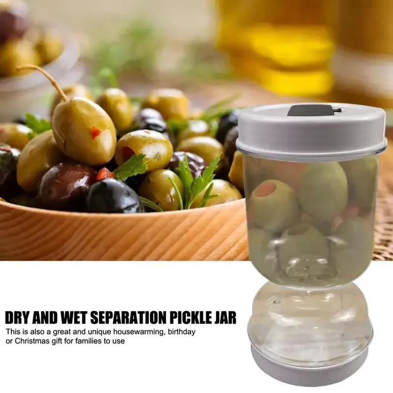 Transparent container with separation into dry and wet compartment for the most delicious pickled vegetables