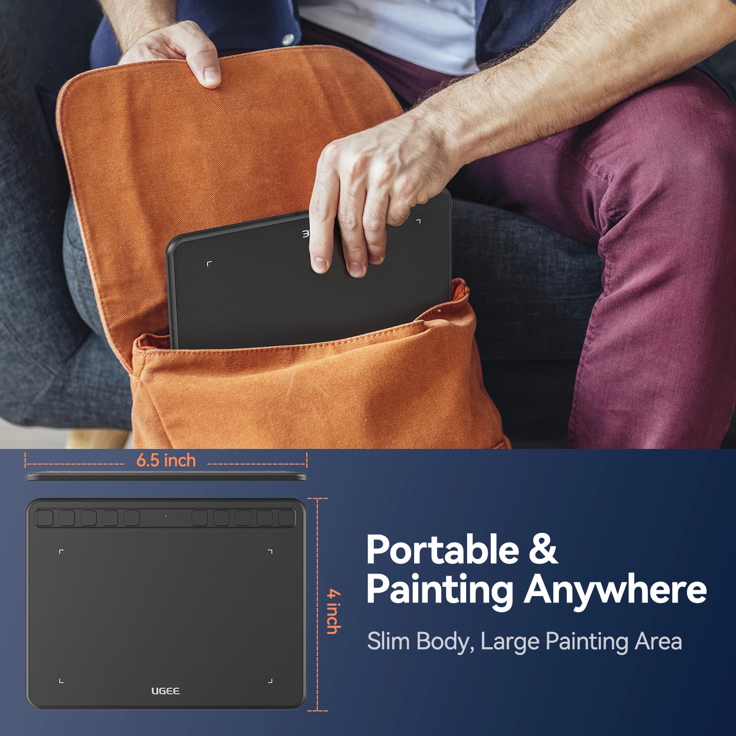 The UGEE S640 graphics tablet in use with a computer graphics application