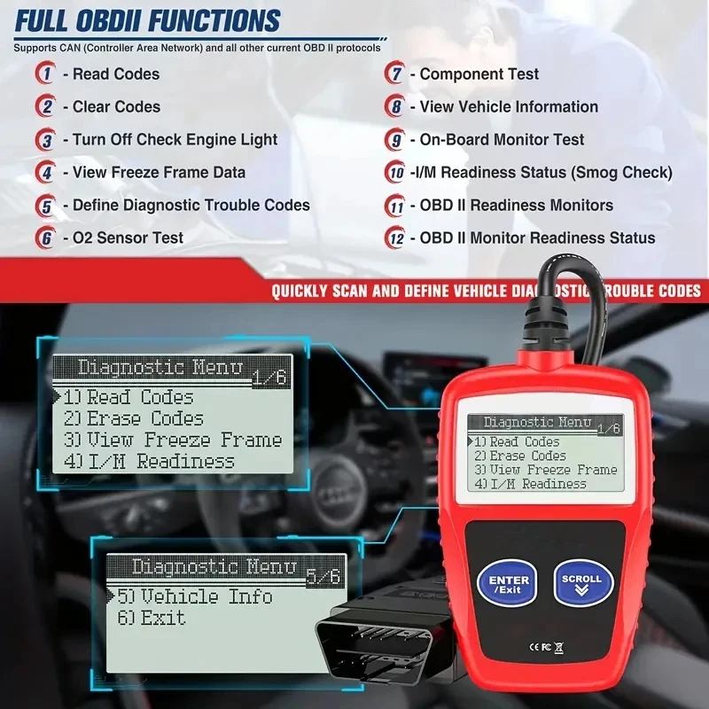 Diagnostic scanner connected to the OBD2 port in a vehicle