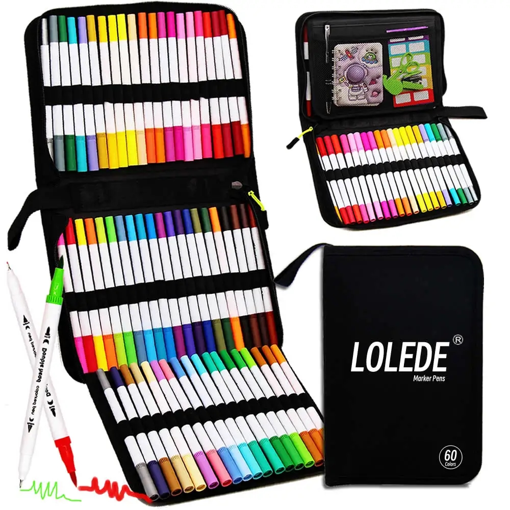 All 60 colored markers are arranged in a convenient case