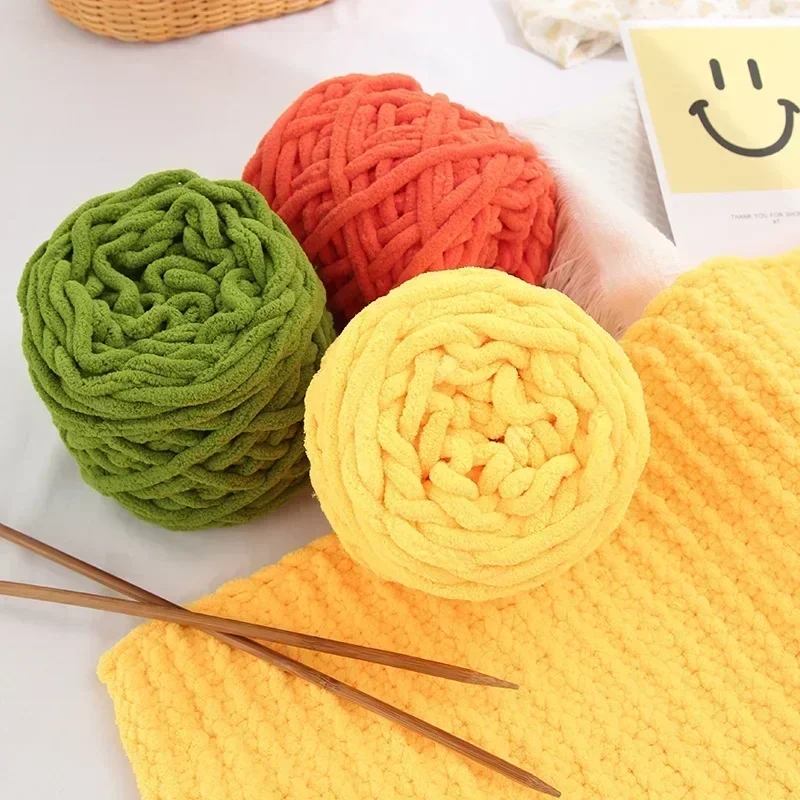 Close-up of a skein of bright cotton-acrylic yarn for handknitting