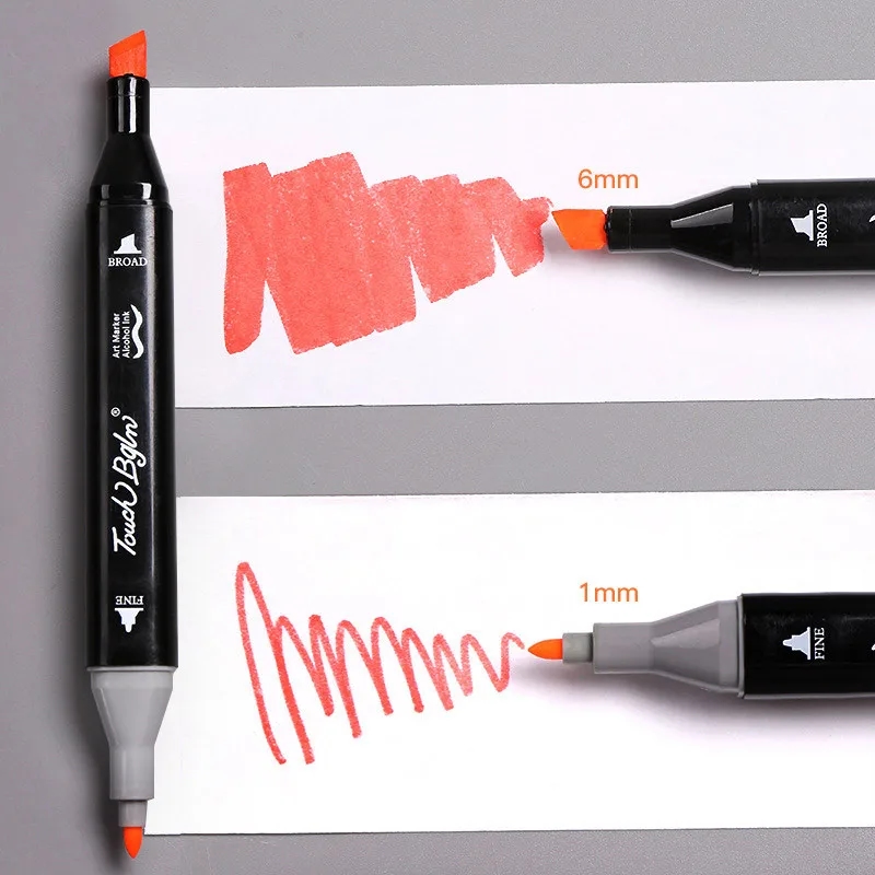 Markers neatly arranged in a black case