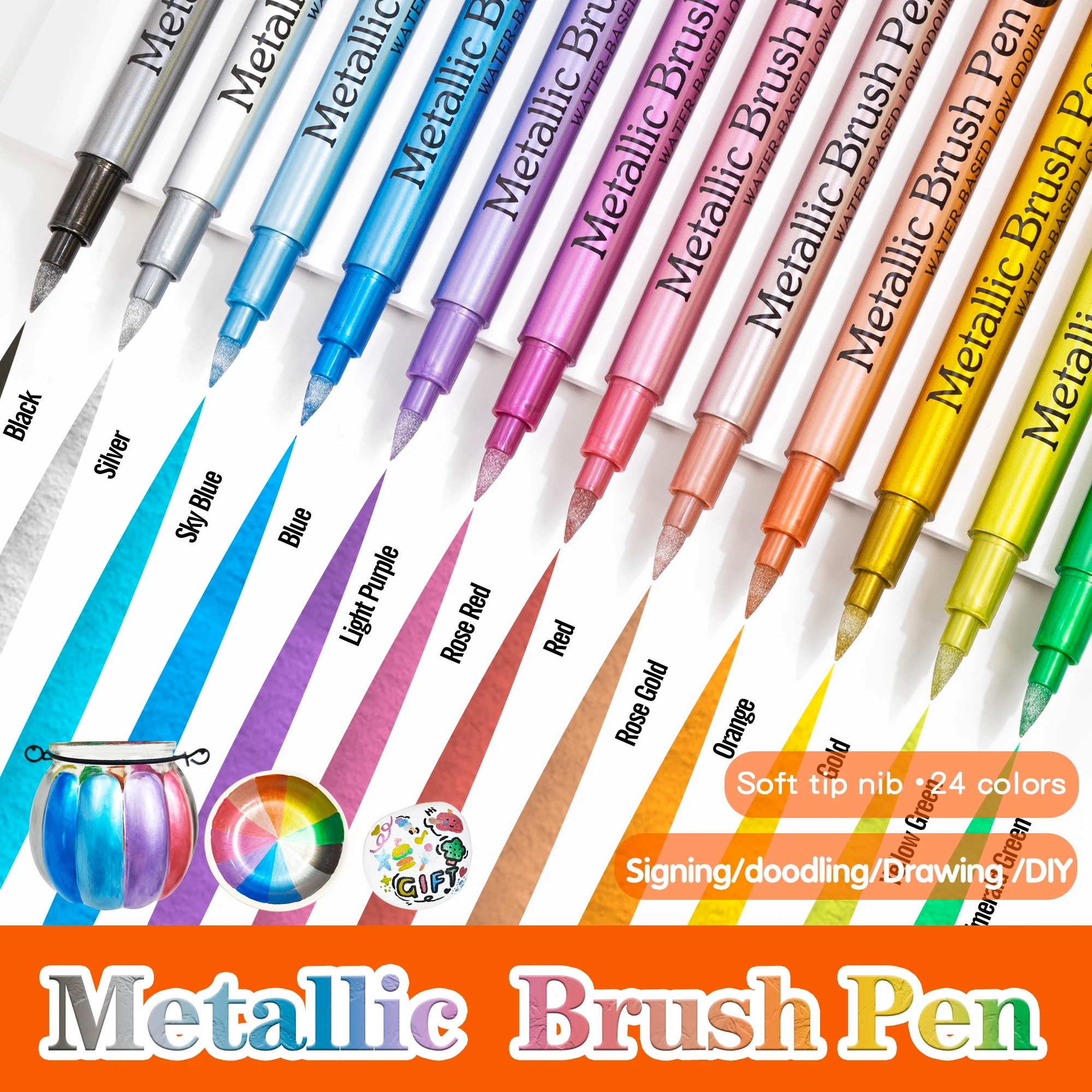 Drawings made with GN markers demonstrating bright metallic shades and smooth application