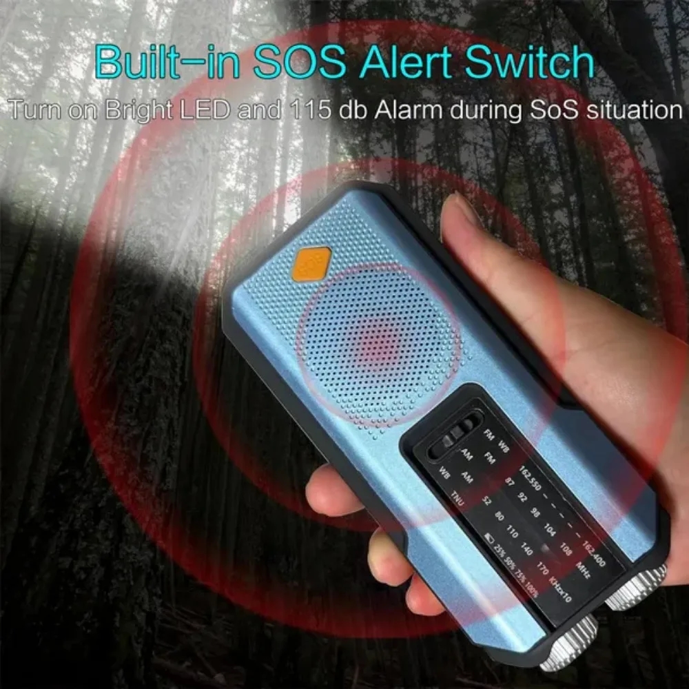 Compact radio with a bright LED flashlight and reliable battery, convenient to take along