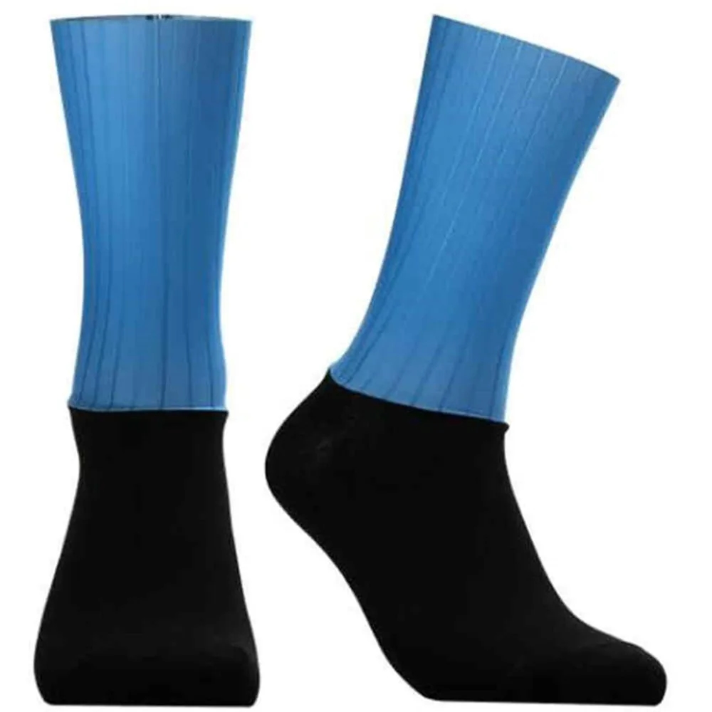 Socks inside sports shoes emphasizing good fit and secure hold on the foot