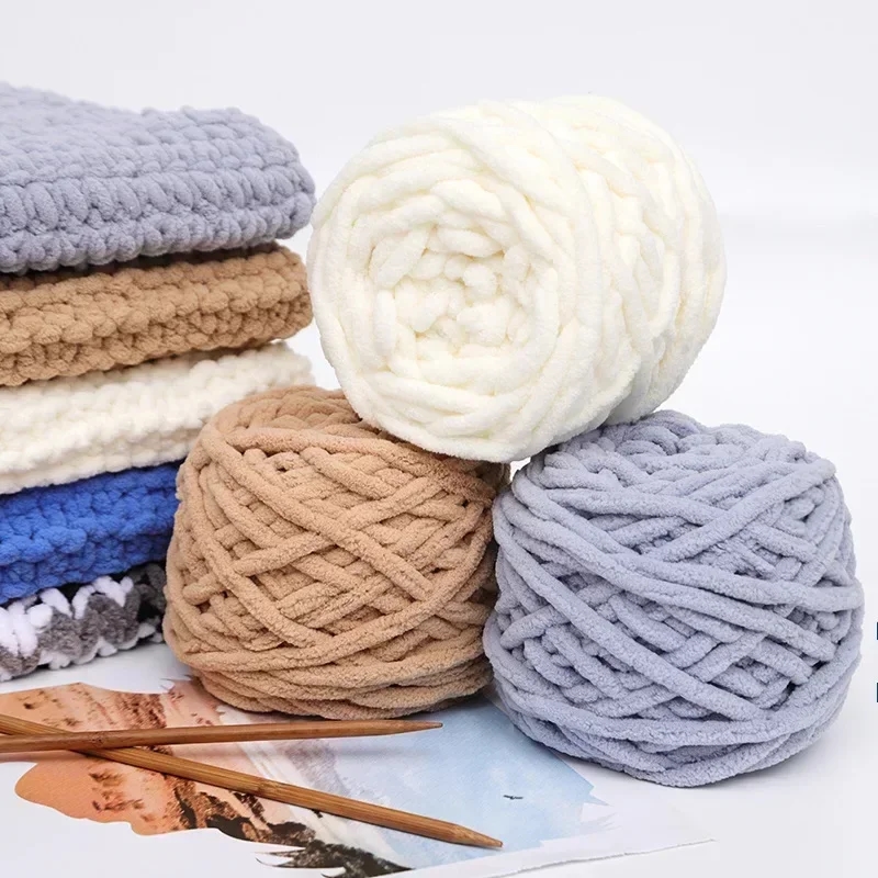 Knitted scarf made from soft and dense cotton-acrylic yarn