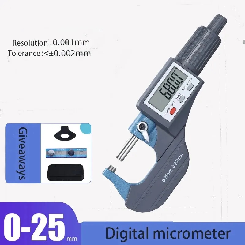 Foto des elektronischen Mikrometers mit detaillierter Ansicht des Gehäuses und der Messflächen