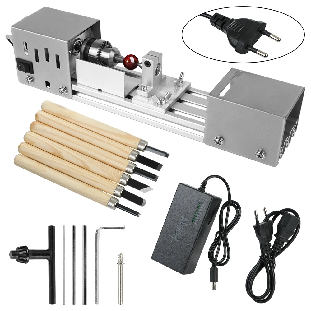 Compact lathe with white housing for hobbies and small workshops