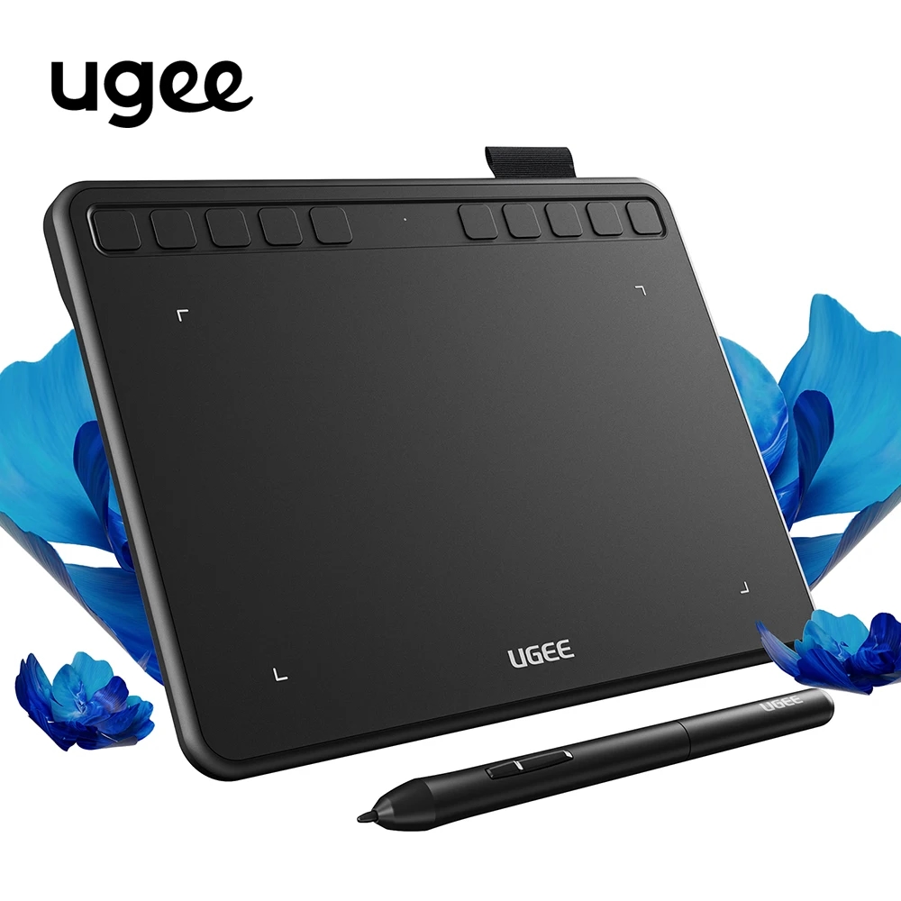 An artist drawing on the UGEE S640 graphics tablet with a digital pen