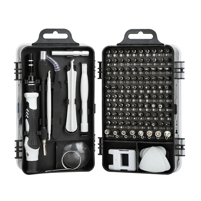 Multifunktionales Schraubendreher-Set zur Reparatur von Technik, präsentiert in einem roten Koffer