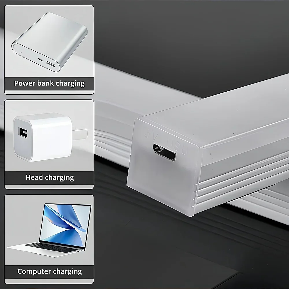 A lâmpada é carregada via cabo USB, o que é conveniente para seu uso