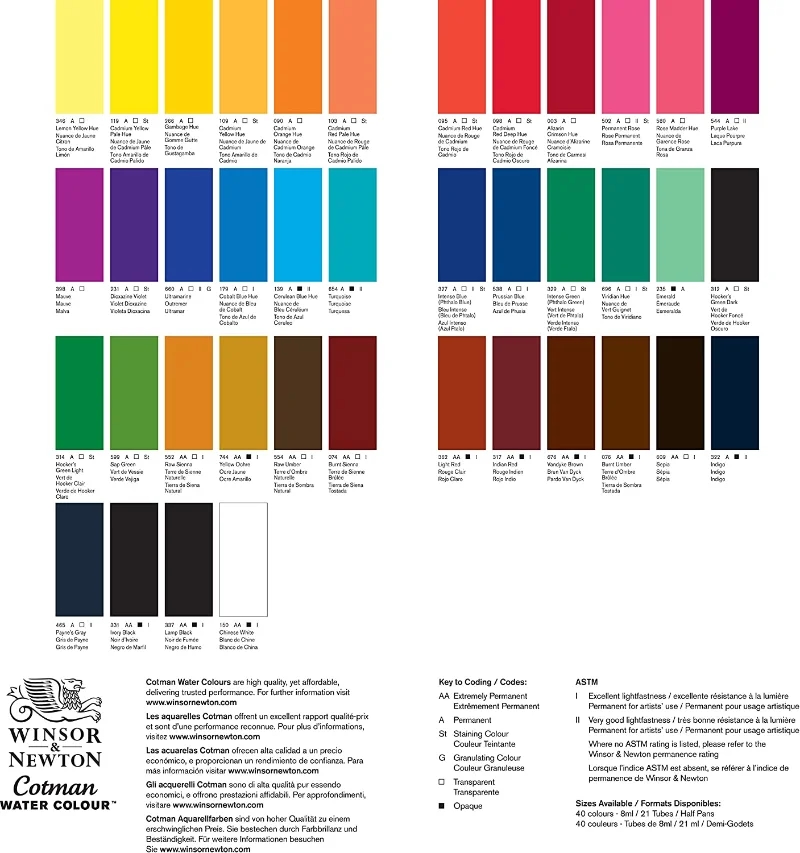 Wide selection of Winsor & Newton Cotman watercolor paint colors