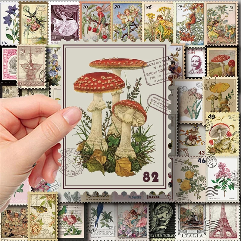Collection of bright vintage stickers with various flower designs