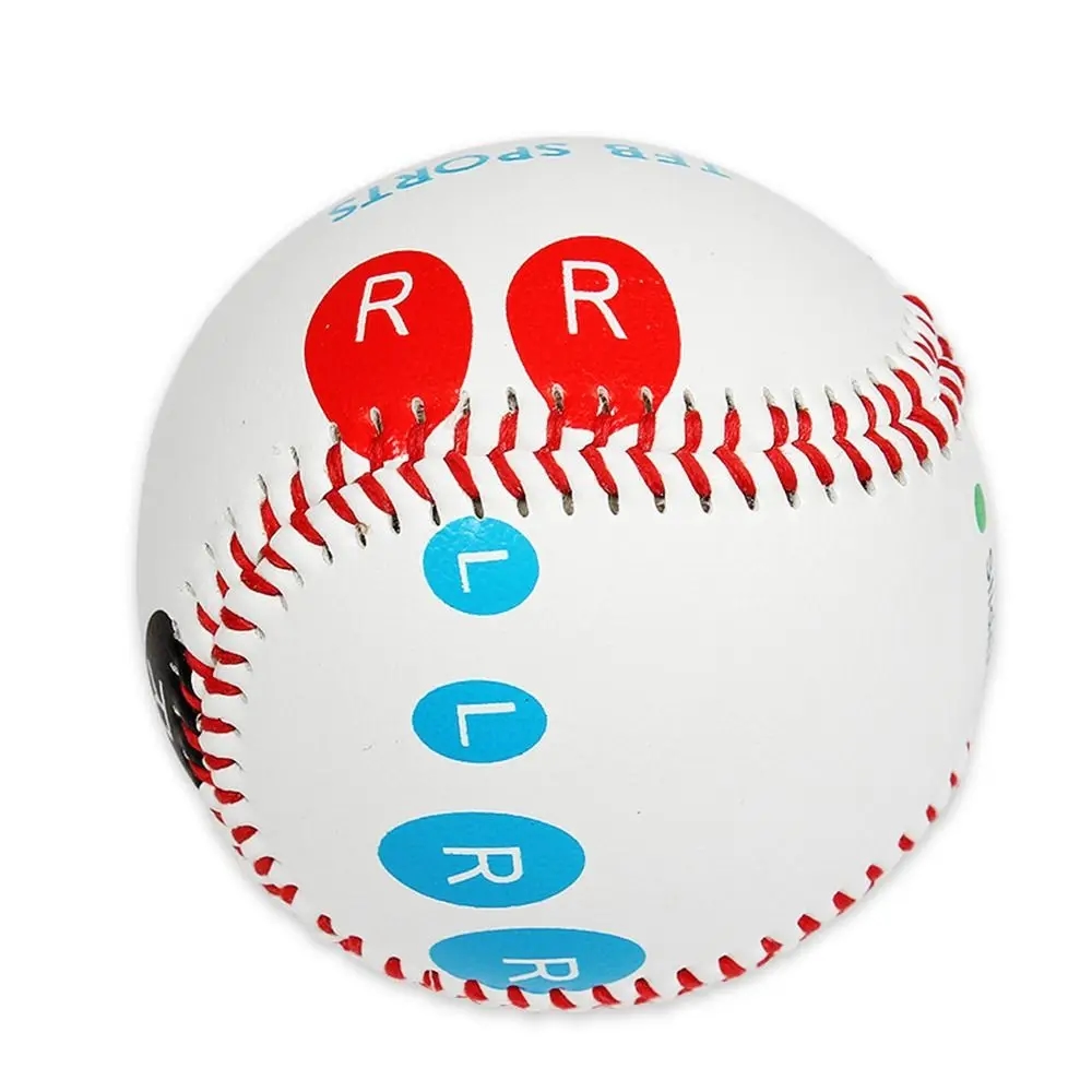 Red training baseball with finger markings