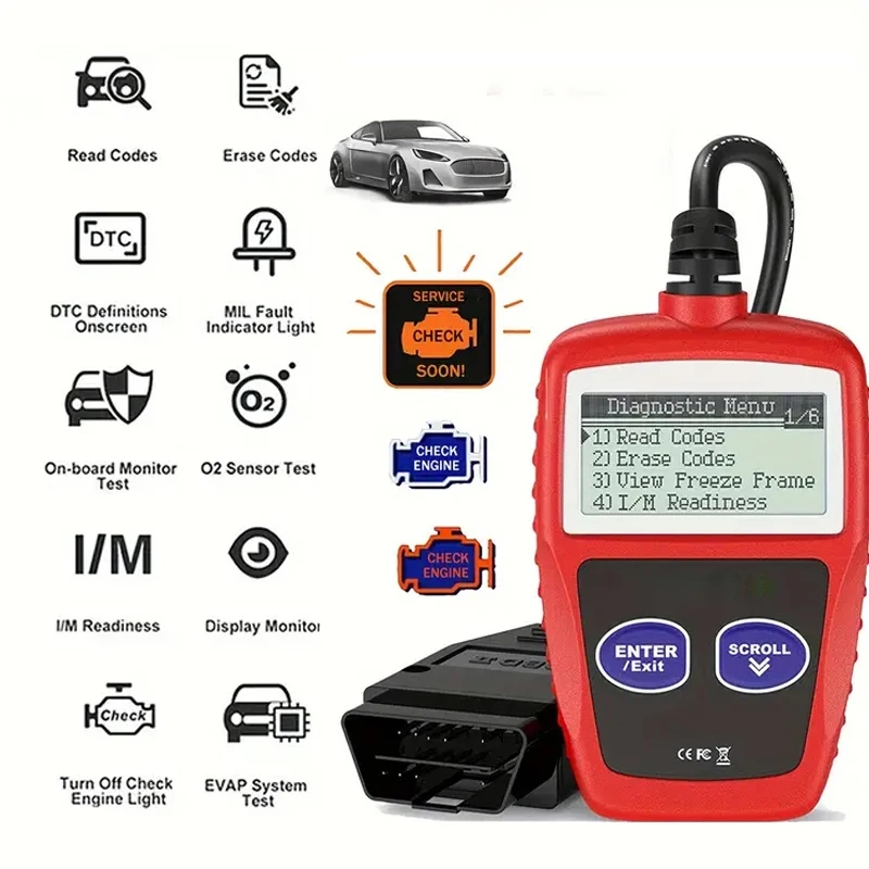 Diagnostic scanner, cable, and manual in packaging
