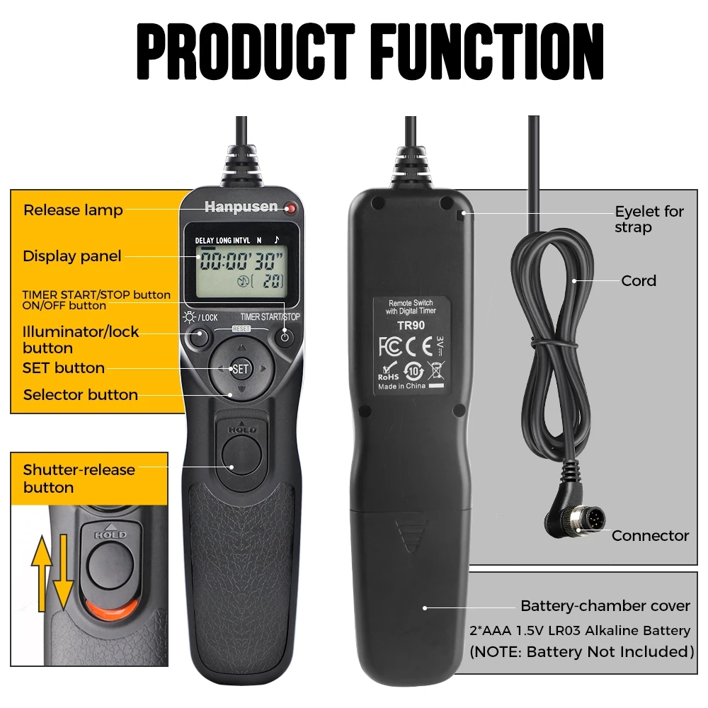 Timer remote control powered by two standard AA batteries