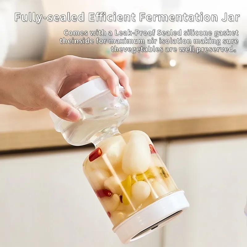 Transparent container with separate compartments for storing pickled vegetables and their brine