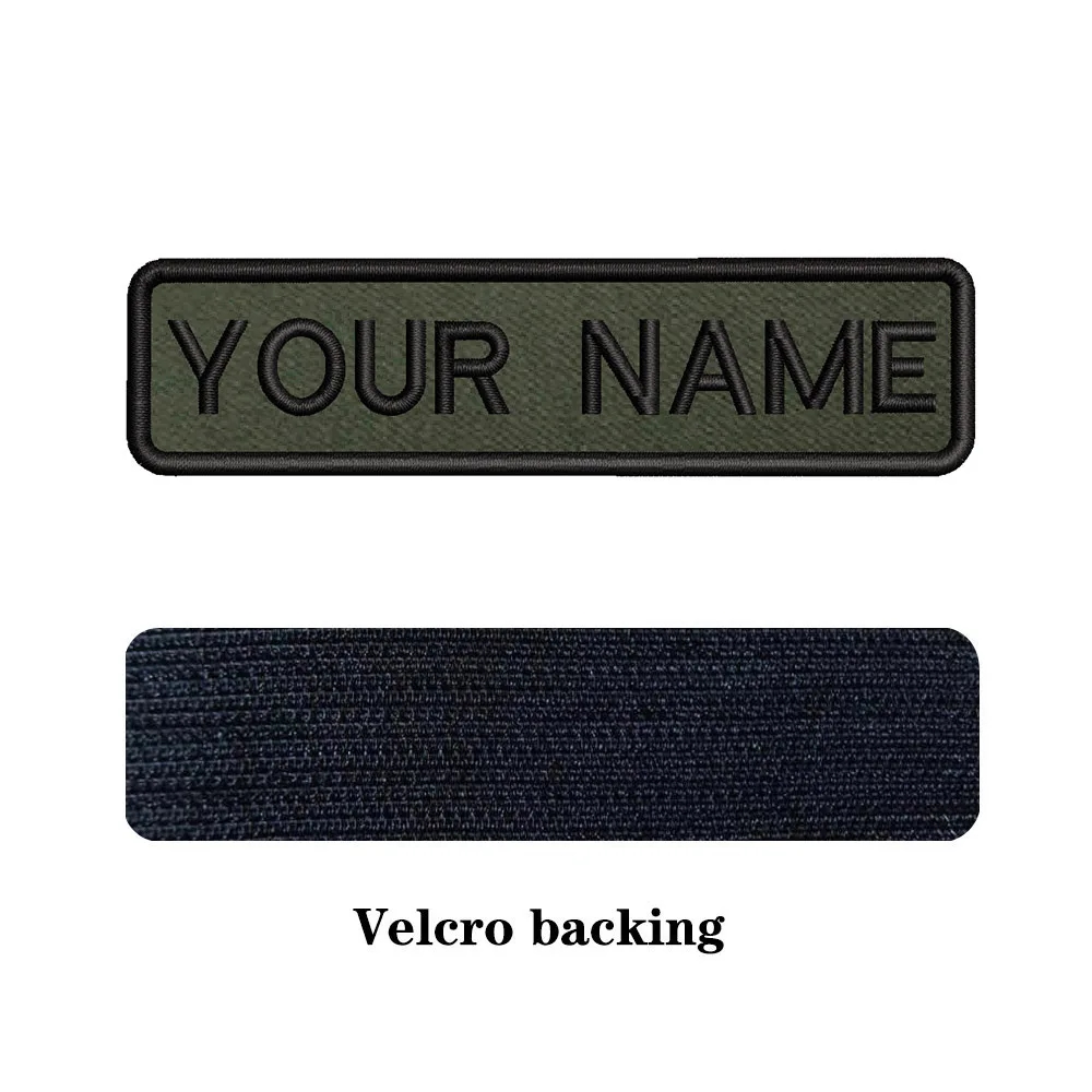 Overall view of a black personalized iron-on patch
