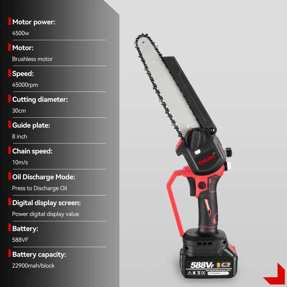 Ergonomic handle and compact body of the cordless chain saw