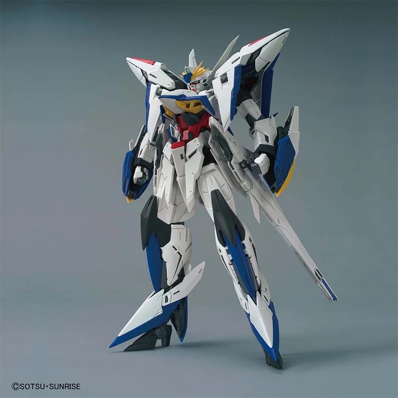 Dynamic pose of the Exia Gundam figure from the anime Gundam Seed