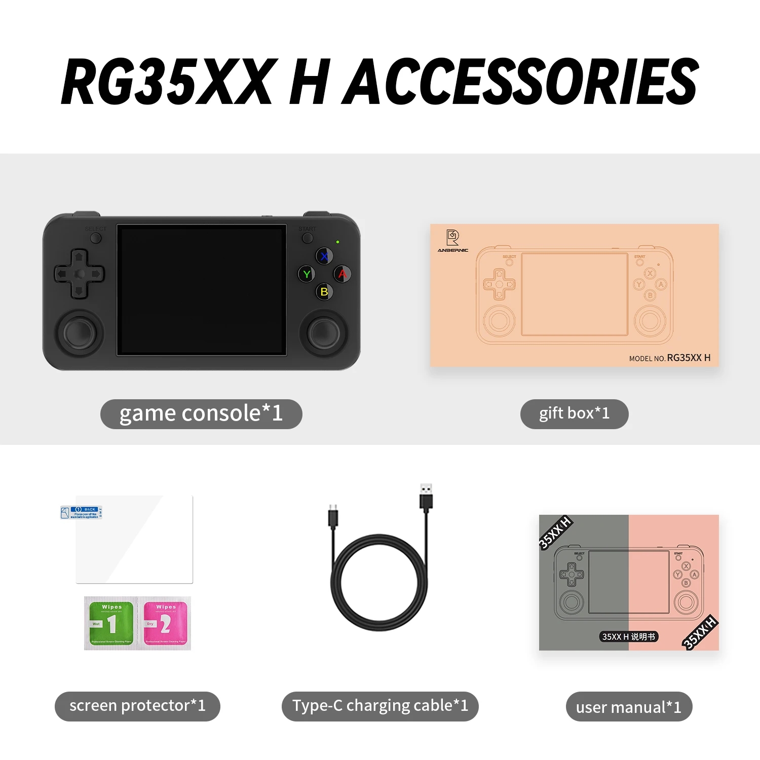 Person, die die tragbare Spielkonsole ANBERNIC RG35XX H in der Hand hält