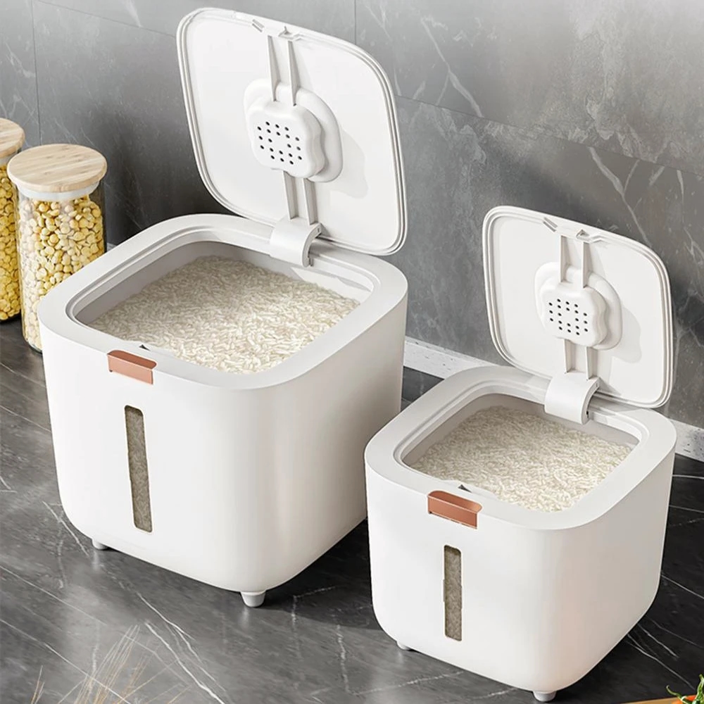 Container perfectly suitable for storing rice and other grains with a transparent window
