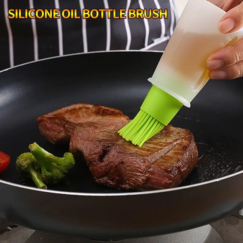 Cepillo de aceite con botella en color azul, cómodo para usar en la cocina